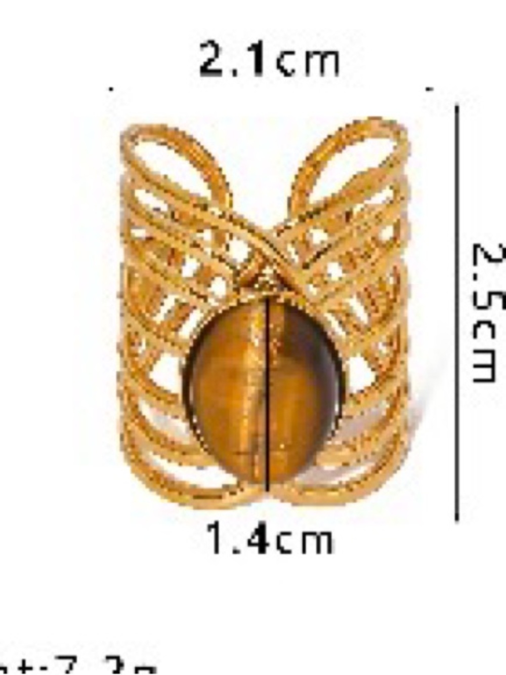 18k Gold plated Tiger Eye Statement adjustable long Ring - Women's